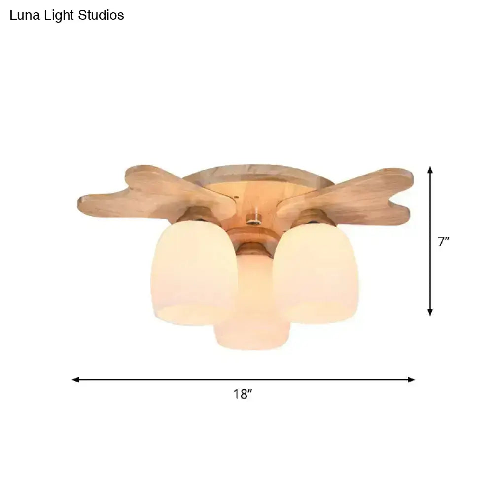 Decorbites Cream Glass Bell Ceiling Light with 3 frosted shades, flush mount on Tampa Home & Garden Store