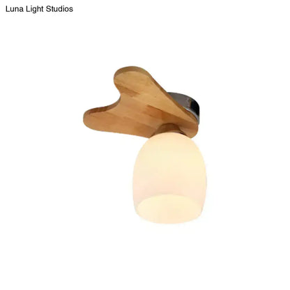 Cream glass bell ceiling light with wooden mount, Decorbites flush mount on Tampa Home & Garden Store