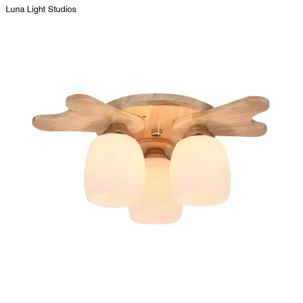 Cream Glass Bell Ceiling Light flush mount with frosted shades and wood base by Decorbites on Tampa Home & Garden Store