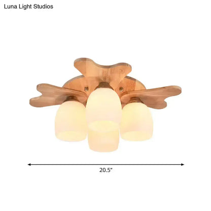 Cream glass bell ceiling light flush mount with three cream glass shades by Decorbites on Tampa Home & Garden Store
