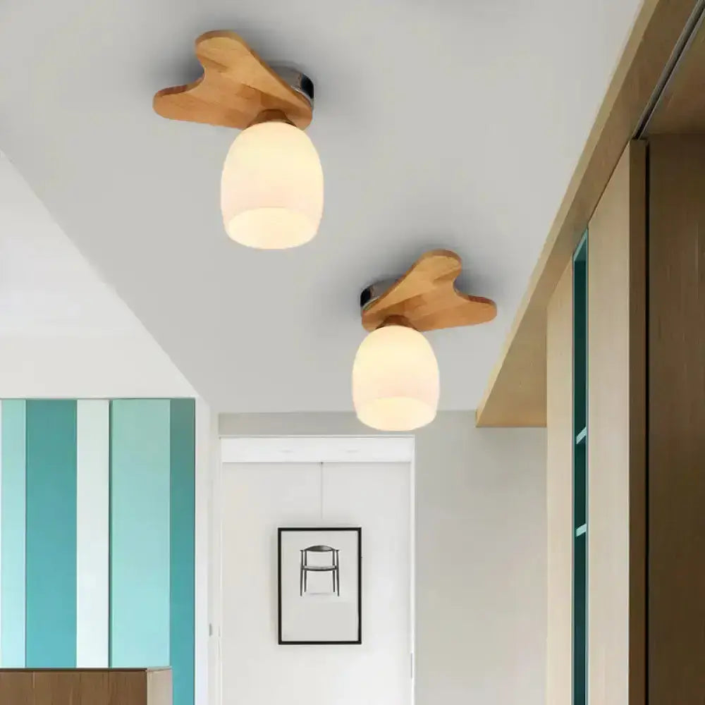 Cream glass bell ceiling light fixtures, two wood mounts, Decorbites flush mount lights on Tampa Home & Garden Store