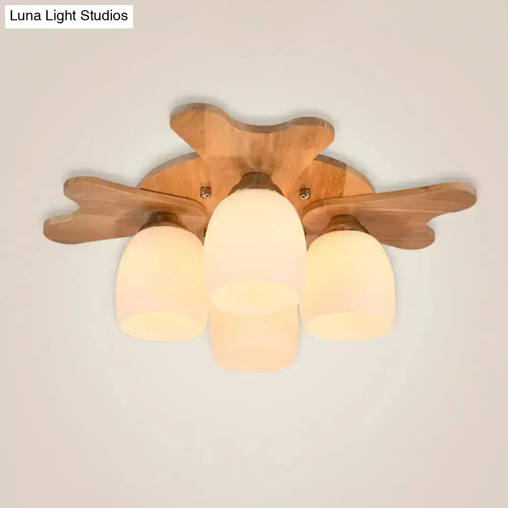 Cream glass bell ceiling light with wooden decor mount, 3-light fixture, Decorbites on Tampa Home & Garden Store