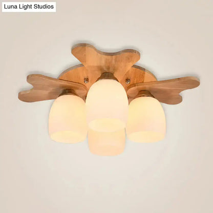 Cream glass bell ceiling light with wooden decor mount, 3-light fixture, Decorbites on Tampa Home & Garden Store