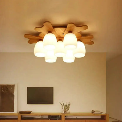 Cream Glass Bell Ceiling Light by Decorbites, flush mount with wood base and multiple shades on Tampa Home & Garden Store