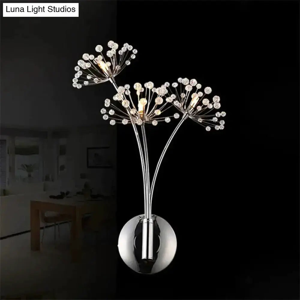 Nordic Crystal Flower Chrome Wall Lamps Bedroom
