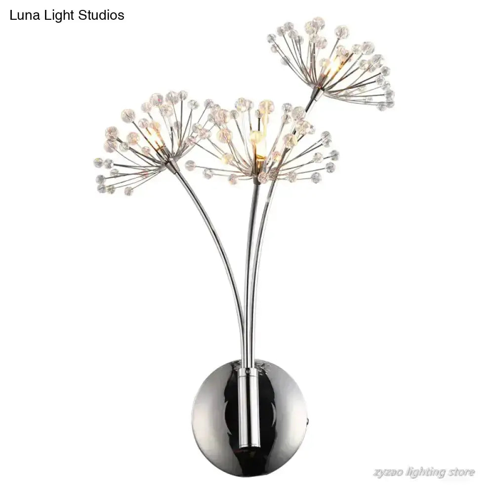 Nordic Crystal Flower Chrome Wall Lamps Bedroom