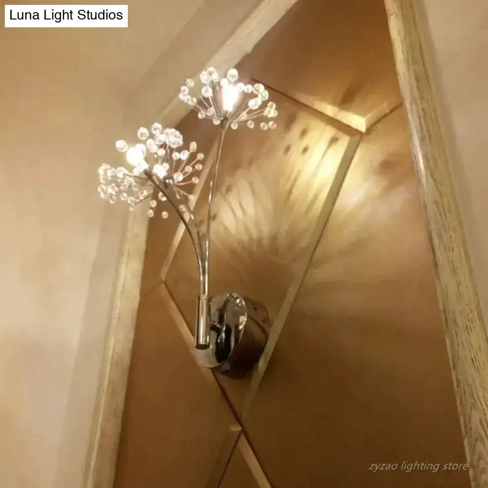 Nordic Crystal Flower Chrome Wall Lamps Bedroom