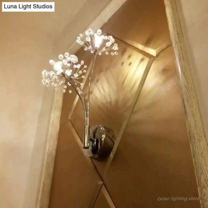 Nordic Crystal Flower Chrome Wall Lamps Bedroom