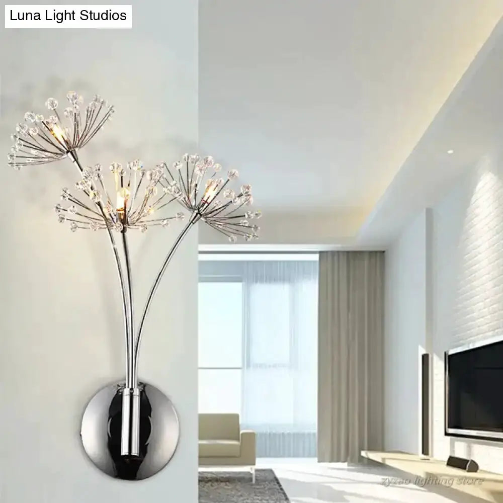Nordic Crystal Flower Chrome Wall Lamps Bedroom