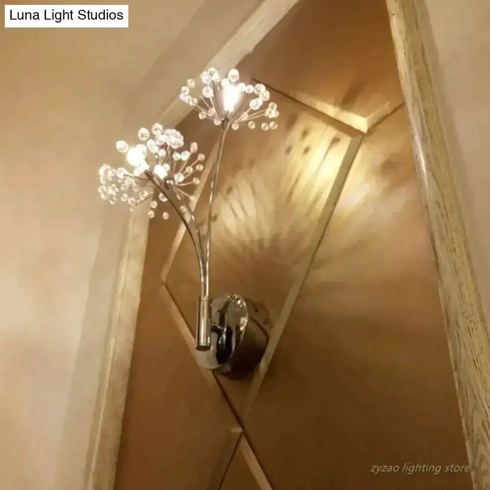 Nordic Crystal Flower Chrome Wall Lamps Bedroom