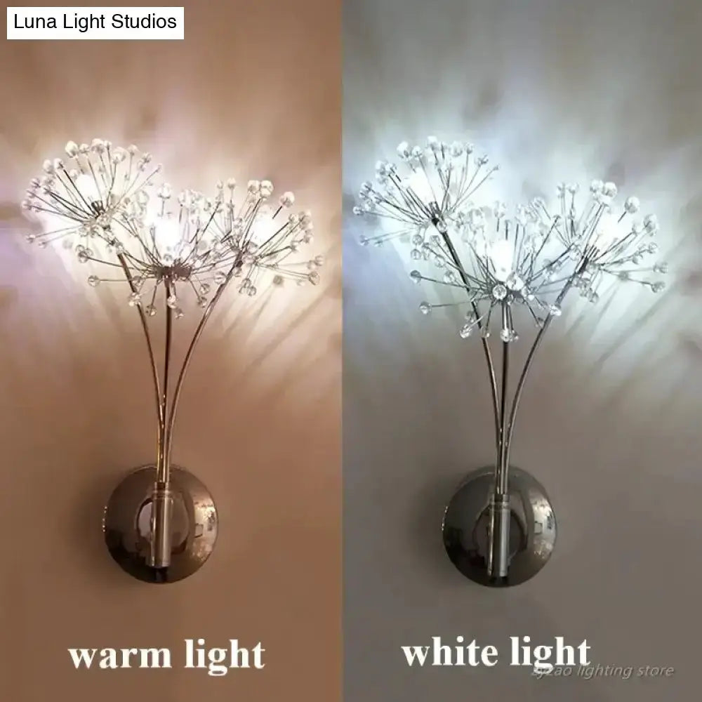Nordic Crystal Flower Chrome Wall Lamps Bedroom