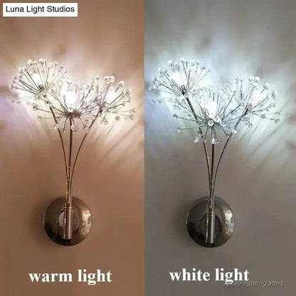 Nordic Crystal Flower Chrome Wall Lamps Bedroom