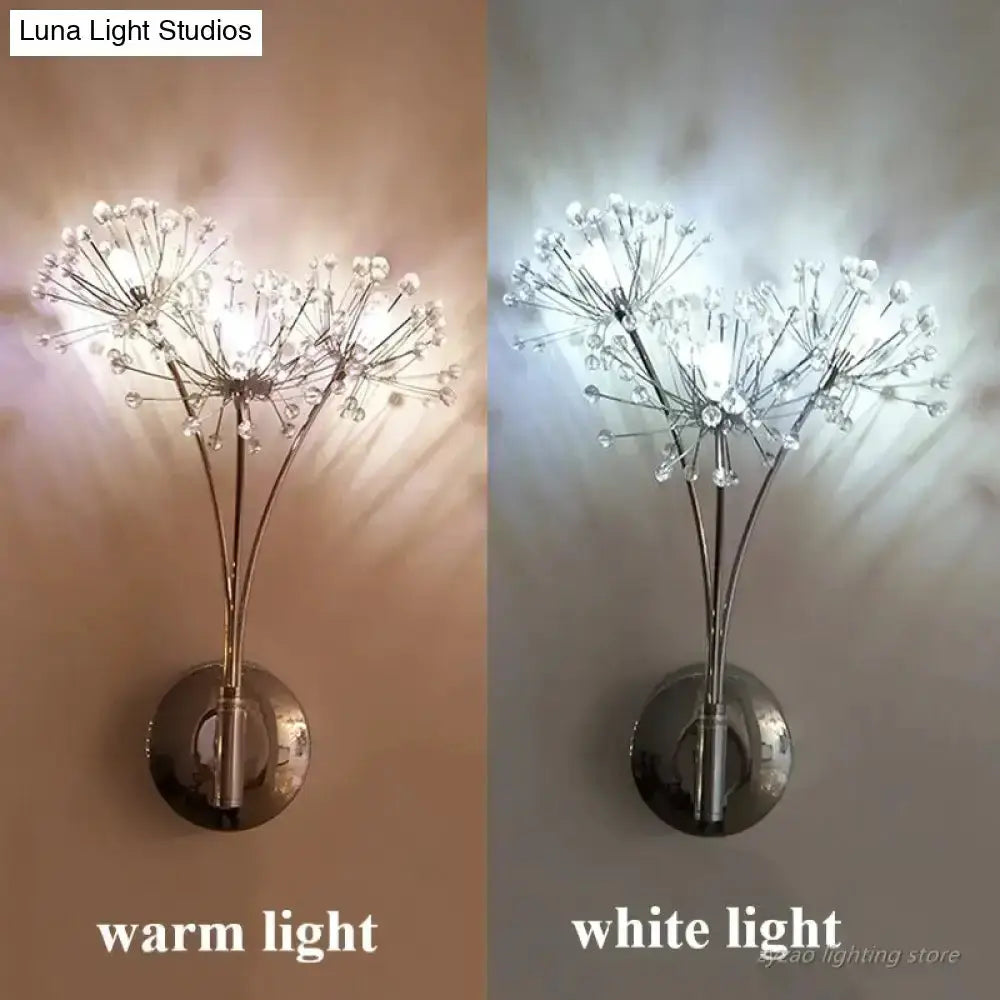 Nordic Crystal Flower Chrome Wall Lamps Bedroom