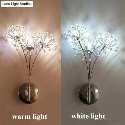 Nordic Crystal Flower Chrome Wall Lamps Bedroom