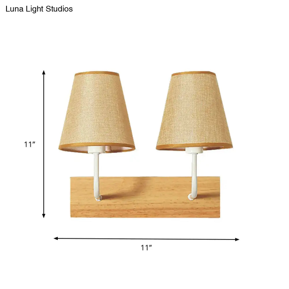 Flaxen Wood Wall Sconce pair with burlap shades on a wood backplate 11in wide Decorbites on Tampa Home & Garden Store