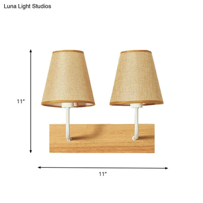 Flaxen Wood Wall Sconce pair with burlap shades on a wood backplate 11in wide Decorbites on Tampa Home & Garden Store