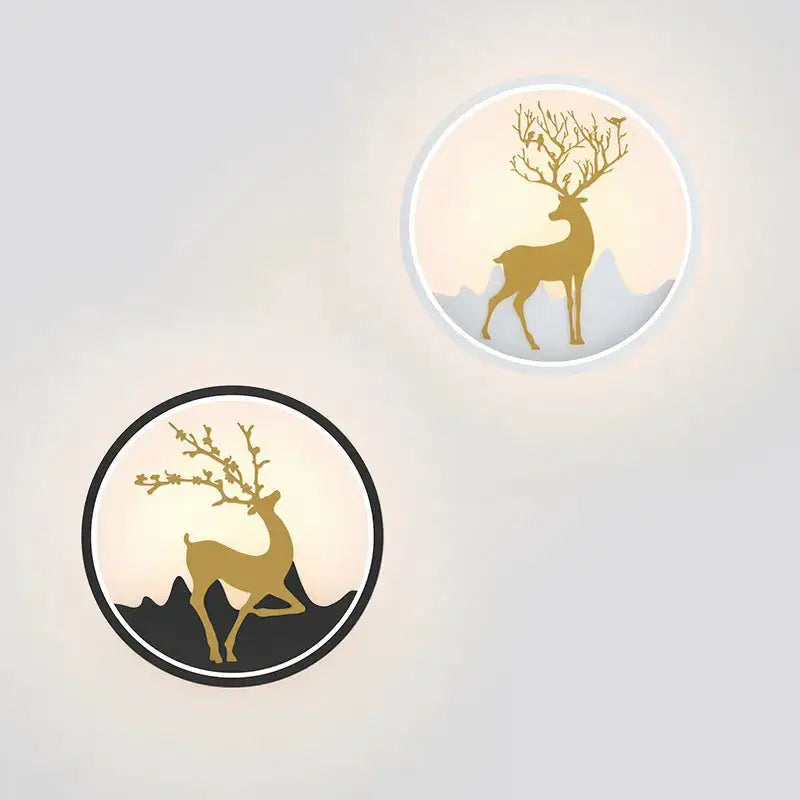 Nordic Gold Deer Circle Wall Lamp with Led