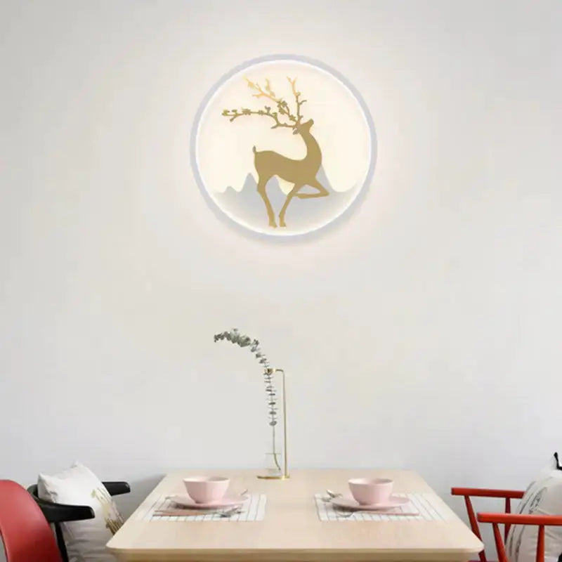 Nordic Gold Deer Circle Wall Lamp with Led