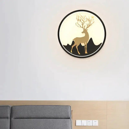 Nordic Gold Deer Circle Wall Lamp with Led