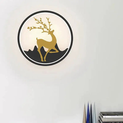 Nordic Gold Deer Circle Wall Lamp with Led