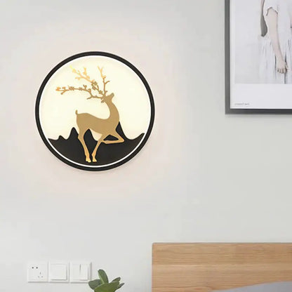 Nordic Gold Deer Circle Wall Lamp with Led