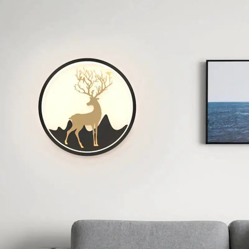 Nordic Gold Deer Circle Wall Lamp with Led