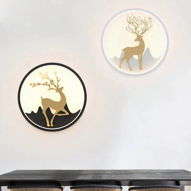 Nordic Gold Deer Circle Wall Lamp with Led