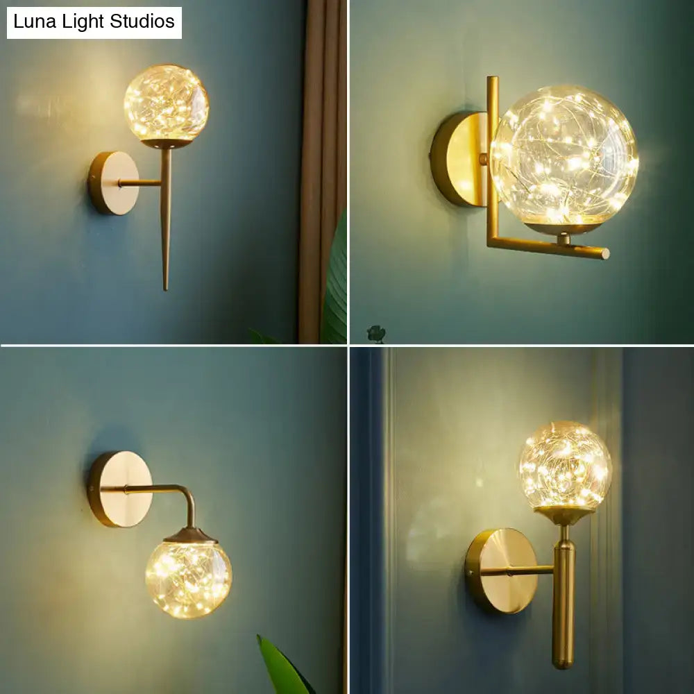 Gold Glass Globe Wall Sconce by Decorbites; brass mount with orb glass globe lighting on Tampa Home & Garden Store