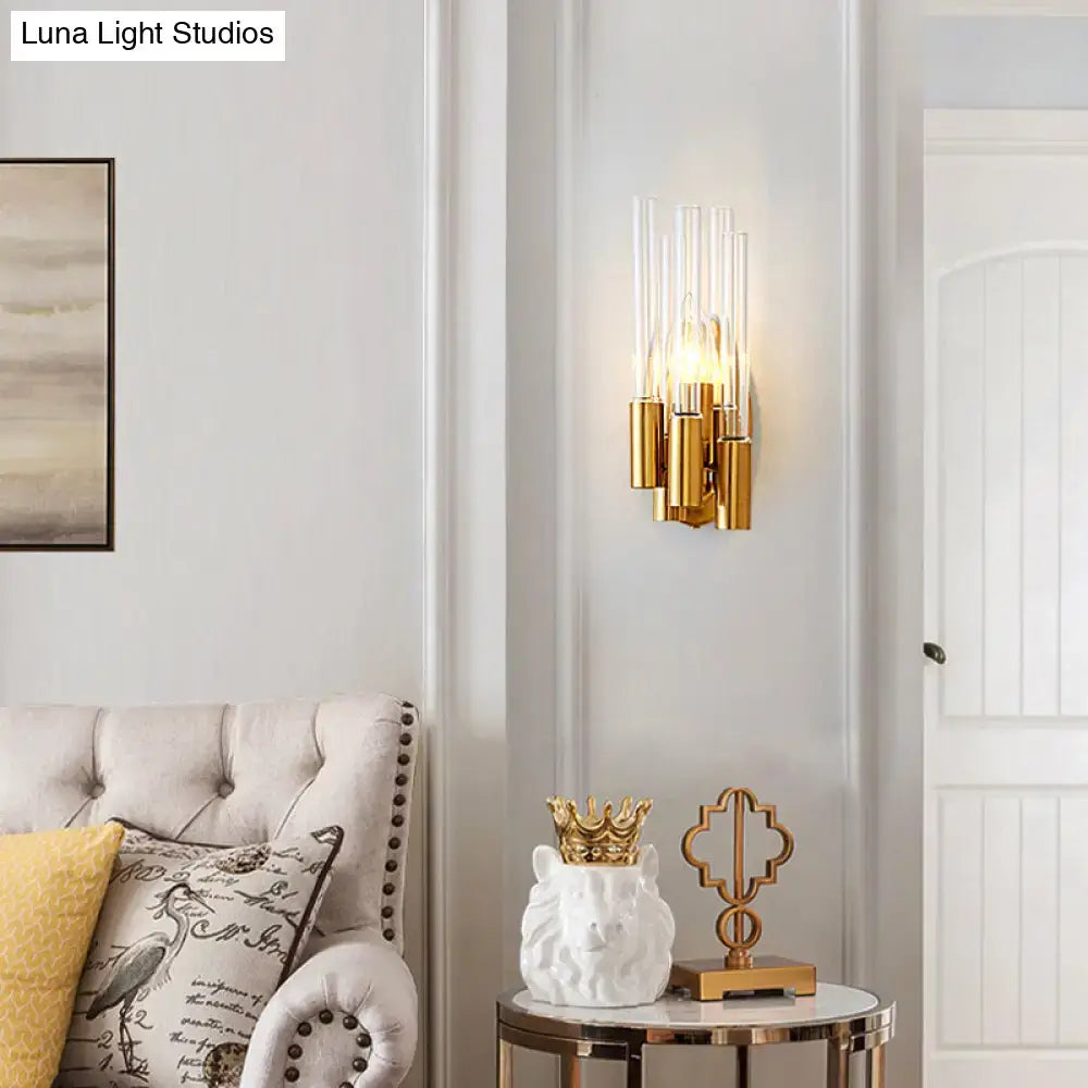 Gold Tube Wall Lamp Decorbites wall sconce with glass tubes and gold cylinders on Tampa Home & Garden Store