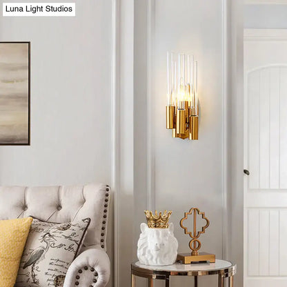 Gold Tube Wall Lamp Decorbites wall sconce with glass tubes and gold cylinders on Tampa Home & Garden Store