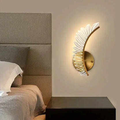 Nordic art gold feather wall lamp by Decorbites gold backplate with white feather blades on Tampa Home & Garden Store