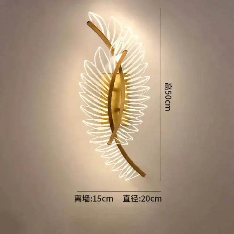 Nordic modern art gold feather wall lamp sconce by Decorbites with white LED feathers on Tampa Home & Garden Store