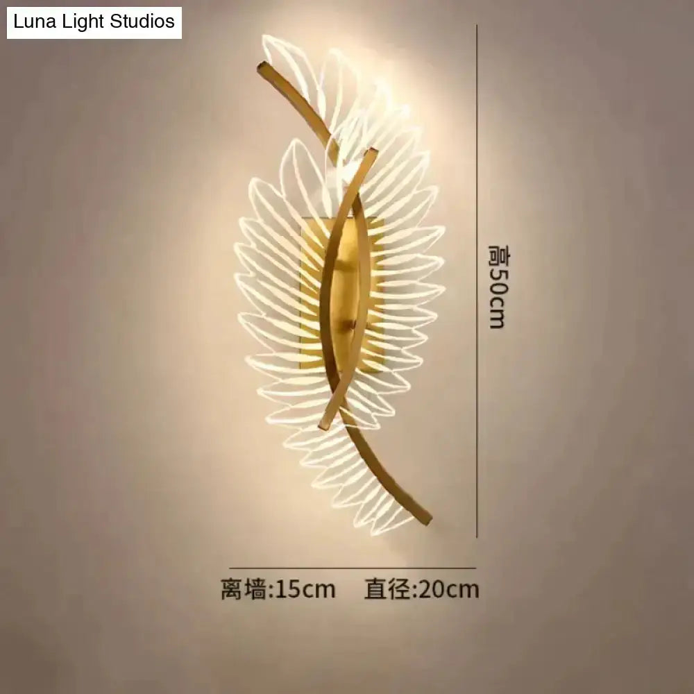 Wall light Decorbites Nordic modern art gold feather wall lamp with LED glow on Tampa Home & Garden Store