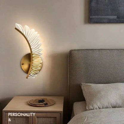 Nordic modern art gold feather wall lamp bedroom sconce with feather motif by Decorbites on Tampa Home & Garden Store