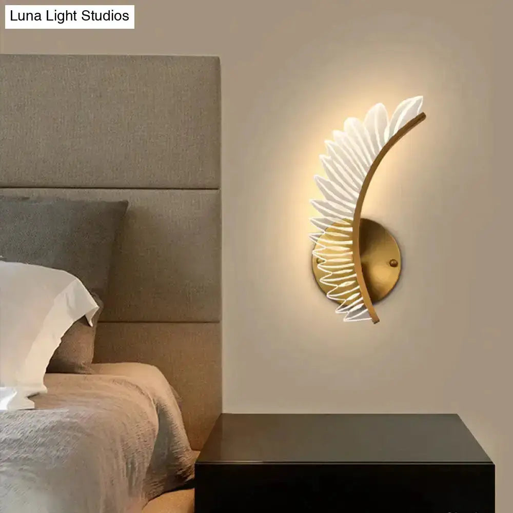 Nordic modern art gold feather wall lamp by Decorbites, bedroom wall sconce on Tampa Home & Garden Store