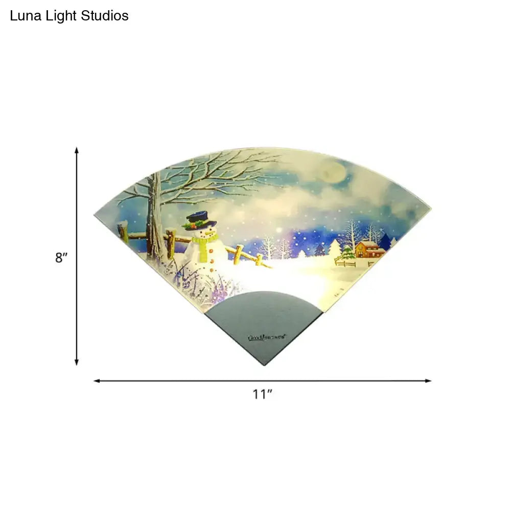White Acrylic Wall Light by Decorbites, fan-shaped winter scene with snowman on Tampa Home & Garden Store