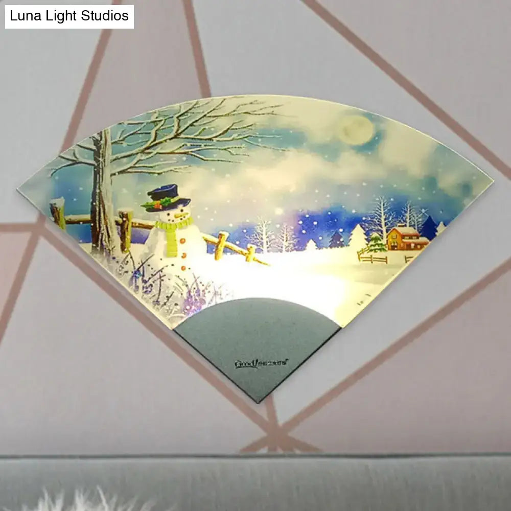 White acrylic wall light with curved panel depicting a winter scene and snowman Decorbites on Tampa Home & Garden Store