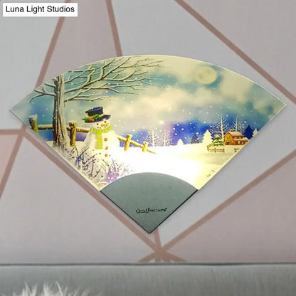 White acrylic wall light with curved panel depicting a winter scene and snowman Decorbites on Tampa Home & Garden Store