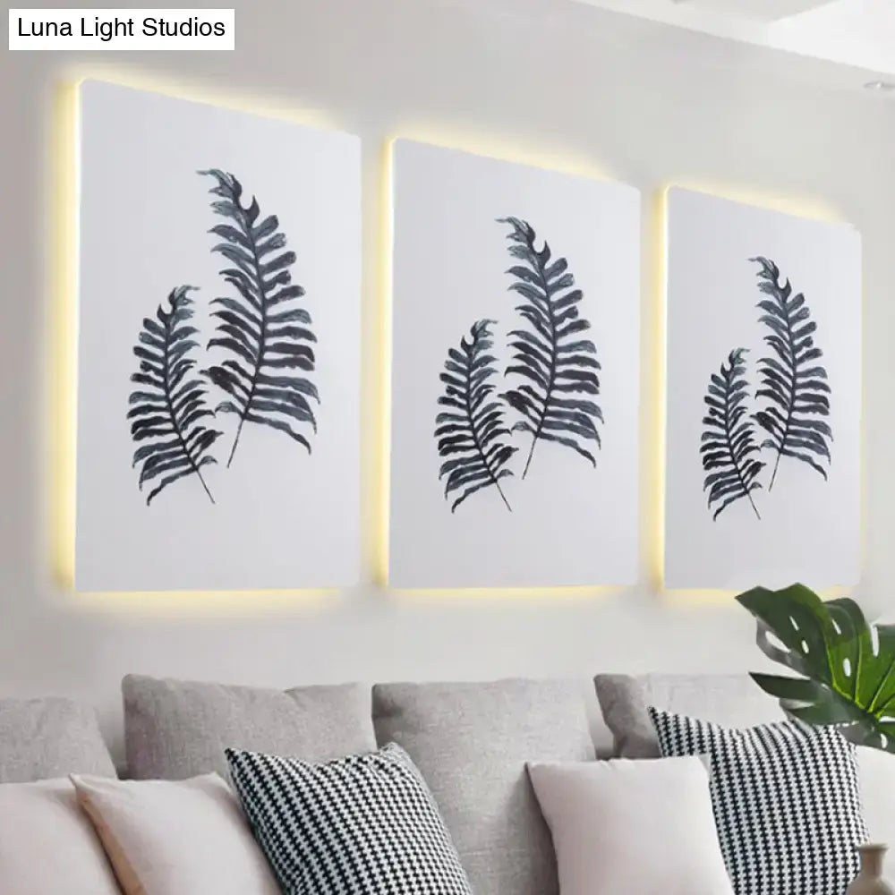 White Nordic Wall Sconce three-panel fern art with backlit edges Decorbites on Tampa Home & Garden Store