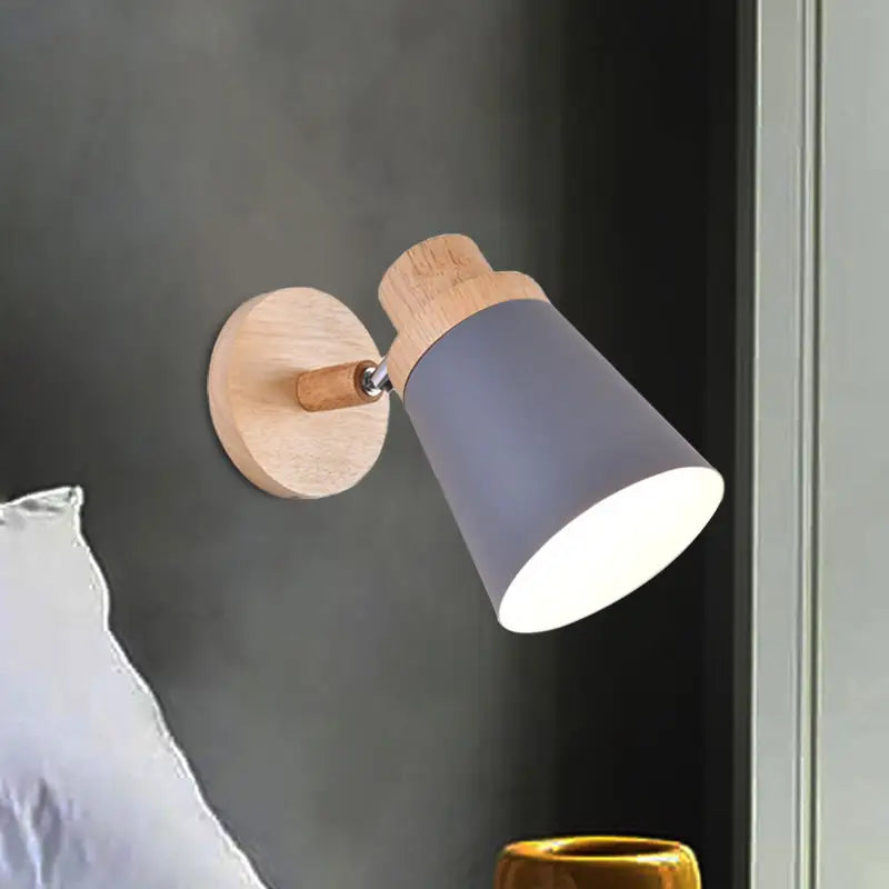 Gray wood coolie wall light by Decorbites with round wooden mount and gray shade on Tampa Home & Garden Store