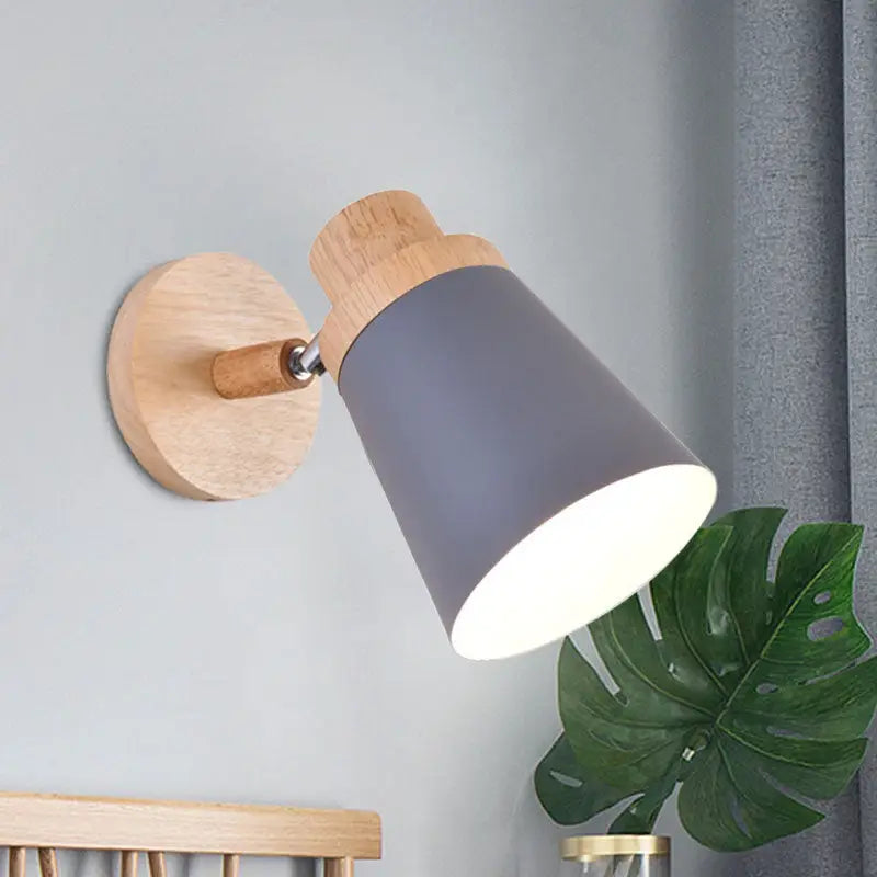 Gray Wood Coolie Wall Light with natural wood mount and gray shade by Decorbites on Tampa Home & Garden Store