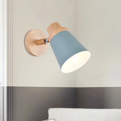 Gray Wood Coolie Wall Light by Decorbites; blue-gray shade with natural wood mount on Tampa Home & Garden Store