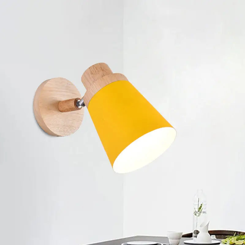 Decorbites gray wood coolie wall light with yellow shade and wooden backplate on Tampa Home & Garden Store