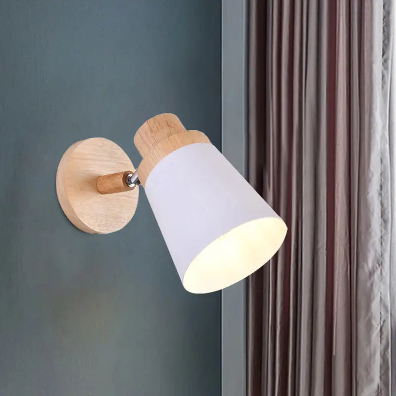 Gray Wood Coolie Wall Light by Decorbites with wood backplate and white shade on Tampa Home & Garden Store