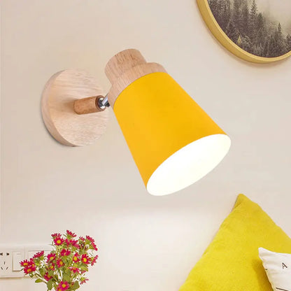 Gray Wood Coolie Wall Light by Decorbites with yellow shade on wood base on Tampa Home & Garden Store