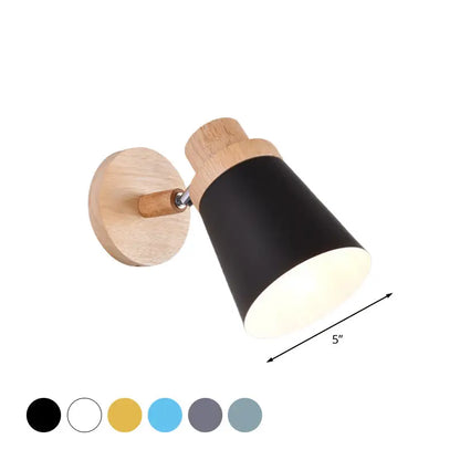 Gray Wood Coolie Wall Light by Decorbites, wood wall mount with black shade, 5in projection on Tampa Home & Garden Store