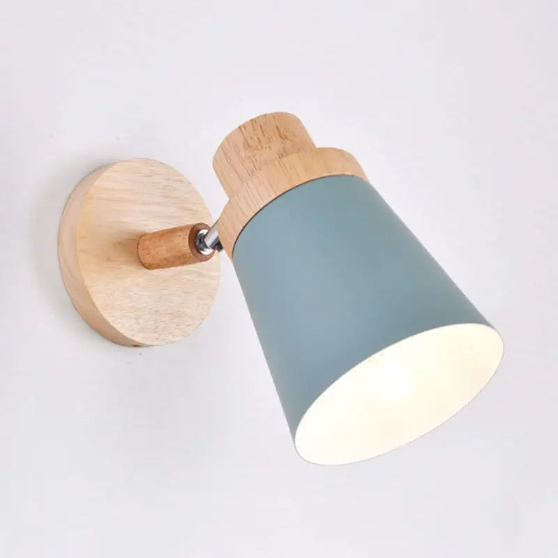 Gray Wood Coolie Wall Light by Decorbites, blue-gray shade with natural wood mount on Tampa Home & Garden Store