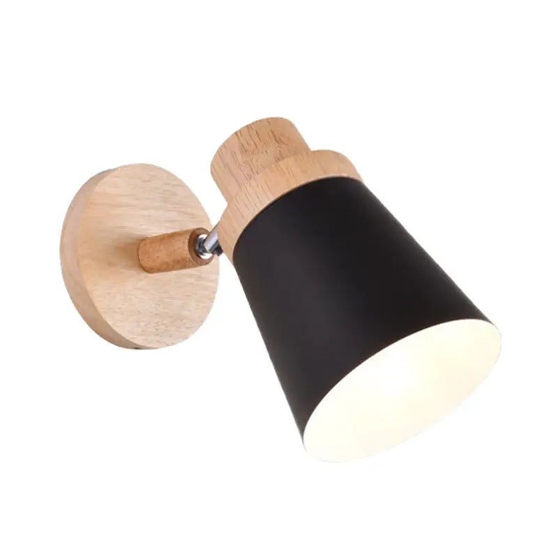 Gray Wood Coolie Wall Light with black shade and natural wood mount by Decorbites on Tampa Home & Garden Store