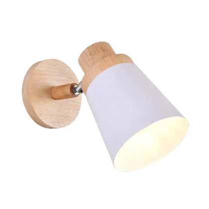 Gray wood coolie wall light with circular wood backplate and white shade on Tampa Home & Garden Store