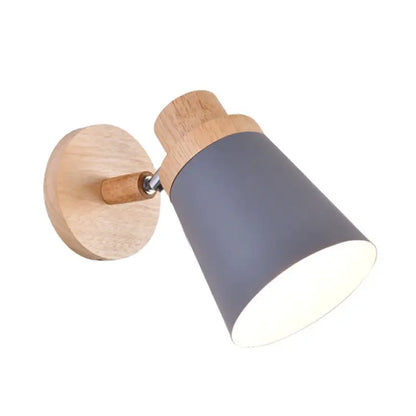 Gray Wood Coolie Wall Light with round wooden mount and gray shade by Decorbites on Tampa Home & Garden Store